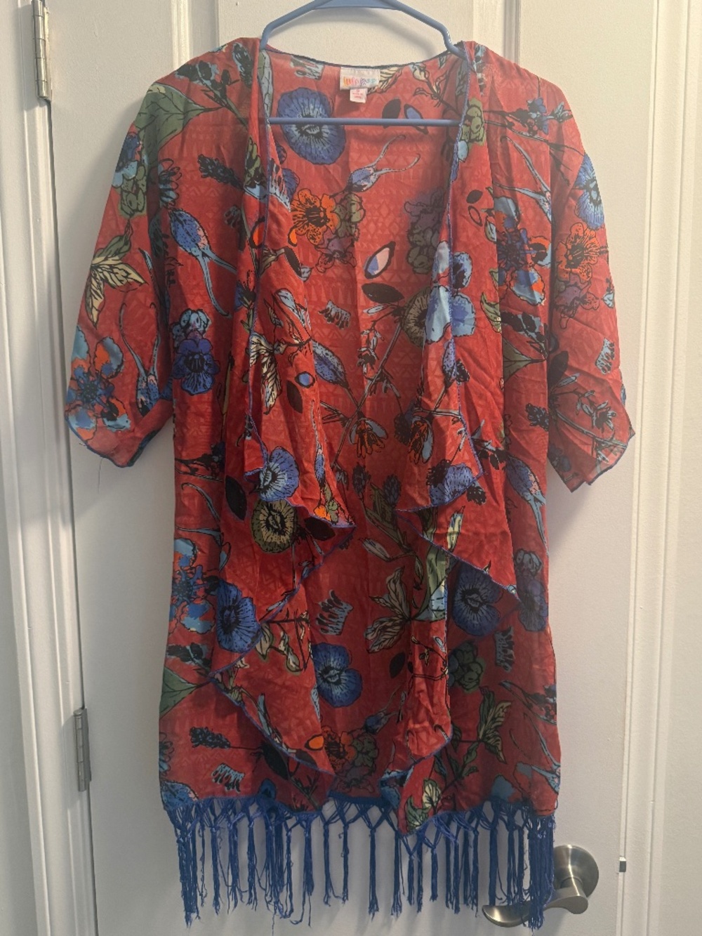 LuLaRoe Women's Red Cover Up Fringe Kimono, Small